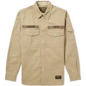 Neighborhood x‎ Burton Mens Tactical Shirt Button Up Cotton Canvas Beige Size XL